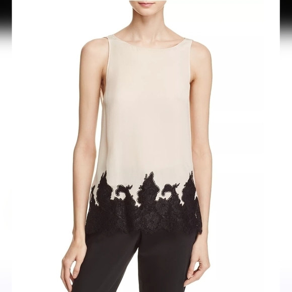Alice + Olivia Tops - Alice + Olivia Marge Black Lace Champagne Silk Cowl Back Blouse Size Medium